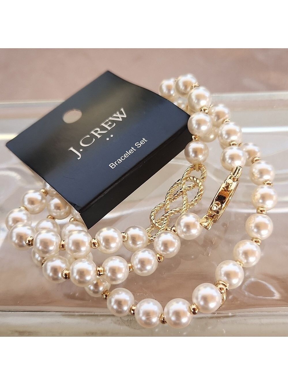 J. Crew Pearl Bracelet Set‎ Nautical Charm Gold Tone Elegant Jewelry - Picture 6 of 6